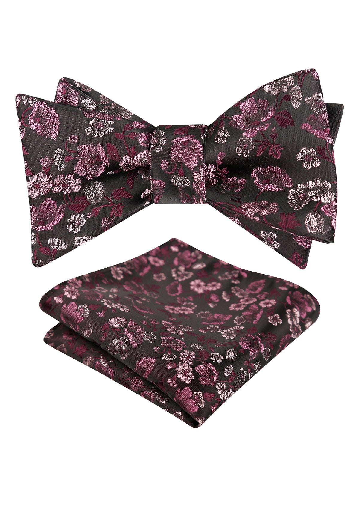 Mens 2pcs Self-tied Elegant Floral Pattern Bow Tie with Pocket Square Set-050