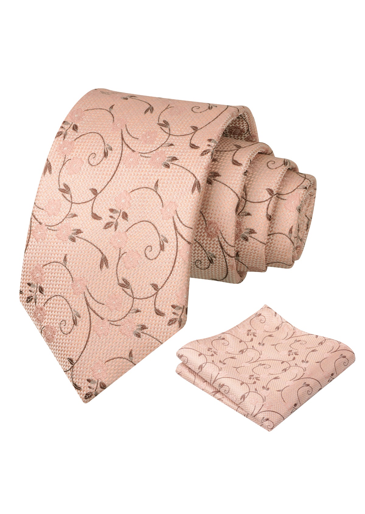 Mens Floral Tie Set 3.15 Inch with Textured Vine Pattern and Pocket Square-931