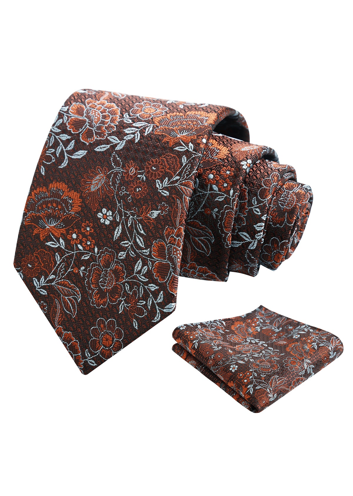 Mens 3.15'' Leaf Flower Pattern Tie with Floral Pocket Square Set-148