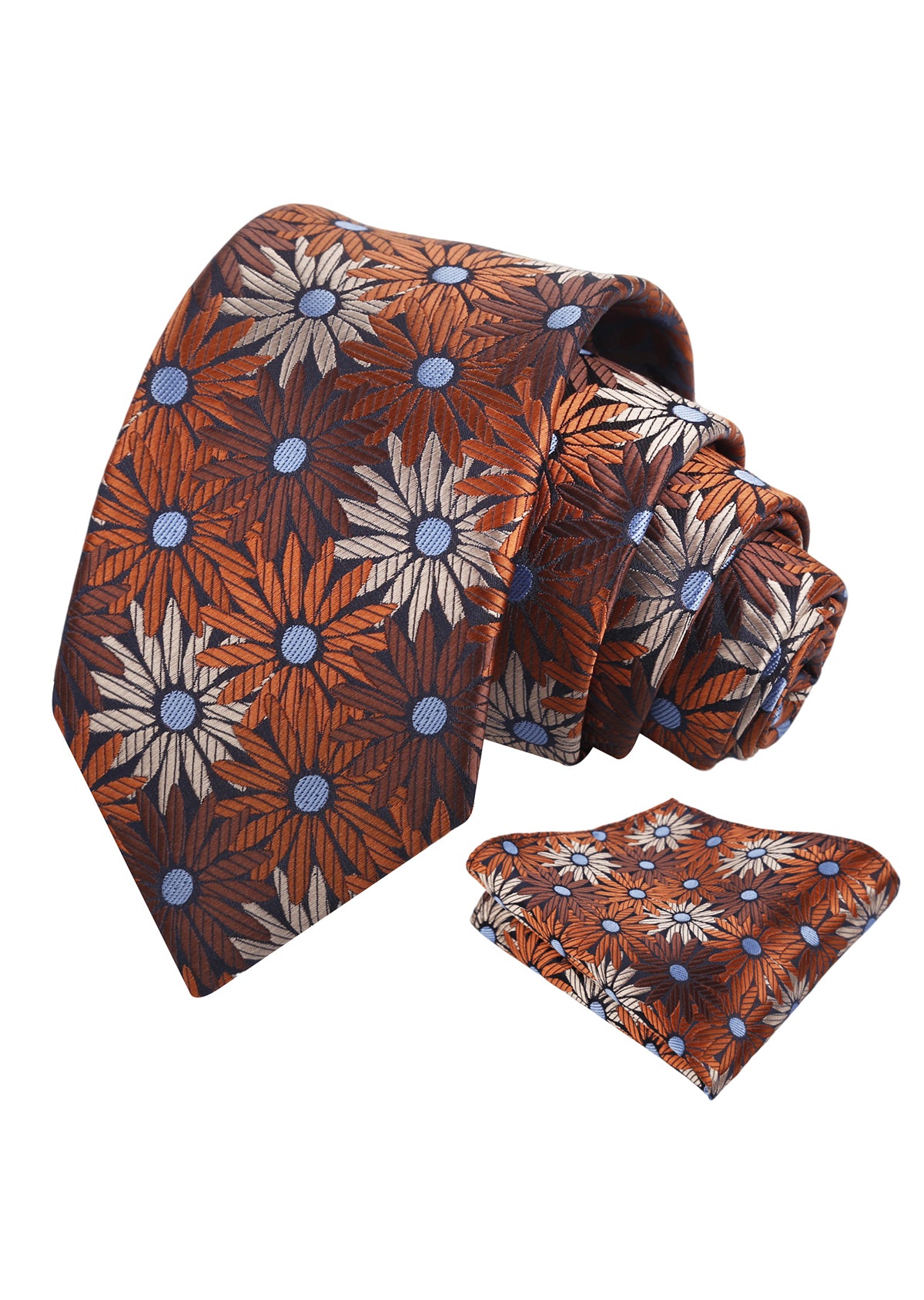 Mens 3.15'' Colorful Flower Necktie and Pocket Square Set Wedding Casual Rustic Tie and Hanky Set-941