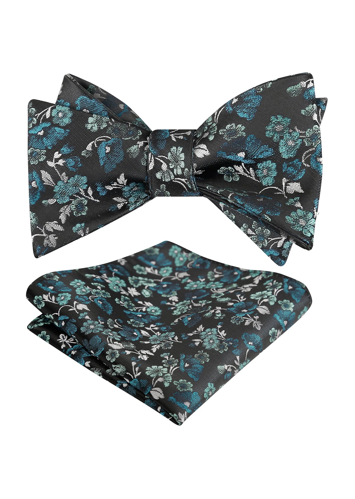 Mens 2pcs Self-tied Elegant Floral Pattern Bow Tie with Pocket Square Set-050