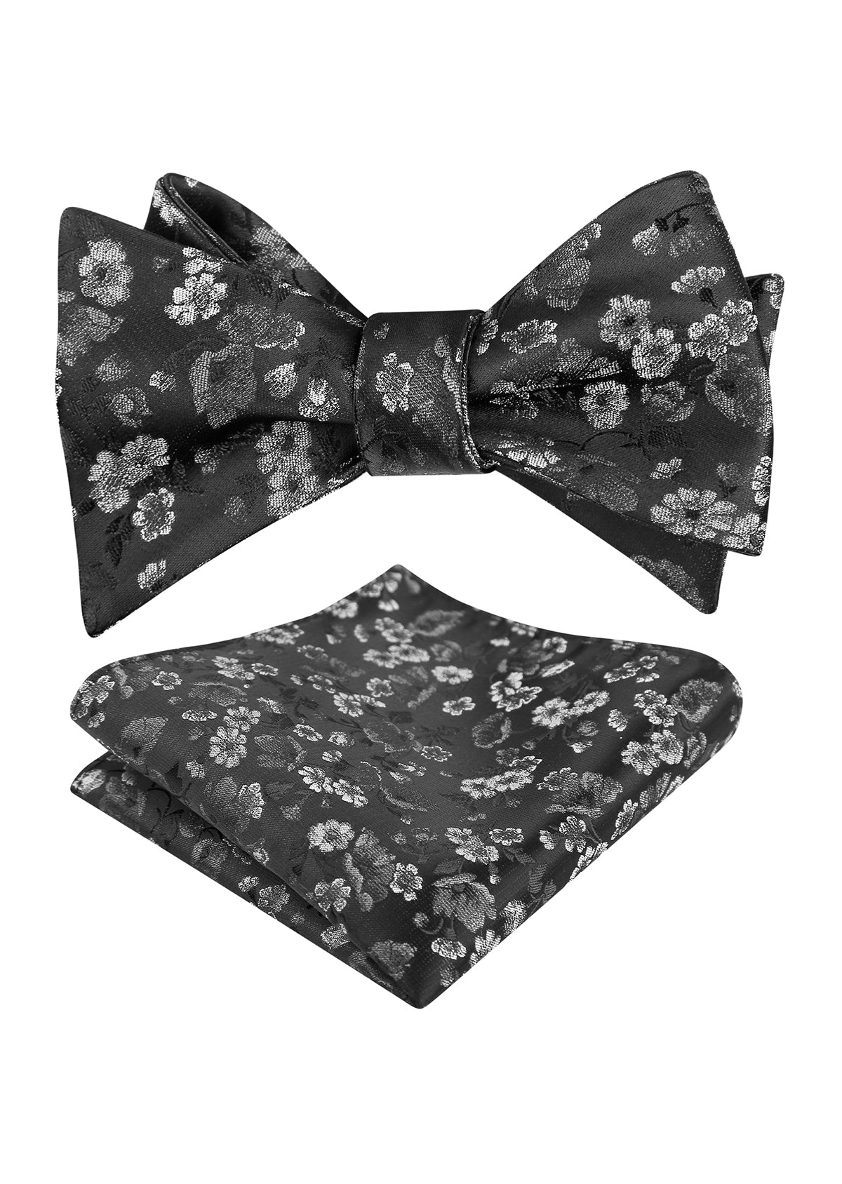 Mens 2pcs Self-tied Elegant Floral Pattern Bow Tie with Pocket Square Set-050