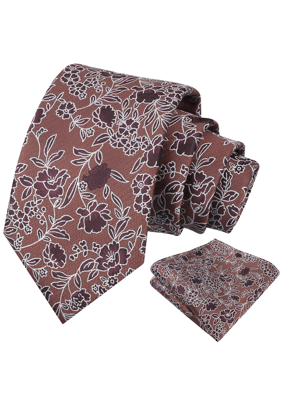 Mens 3.15" Retro Elegant Ink and Wash Floral Necktie with Pocket Square for Wedding-956