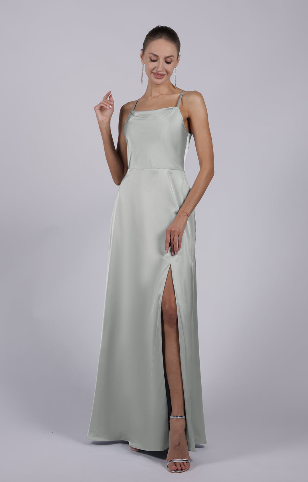 Square Collar Cowl Neck Spaghetti Straps Square Collar Side Split Maxi Dress