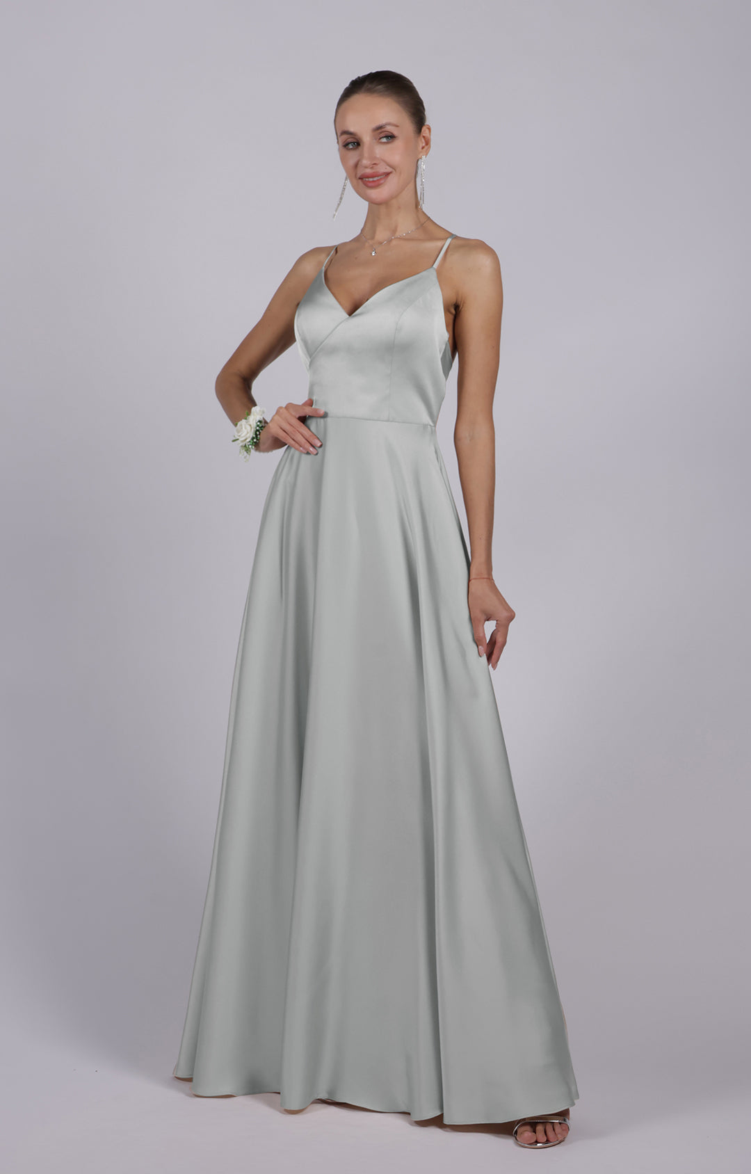 V-Neck Spaghetti Straps Cut-Out Maxi Bridemaid Dress