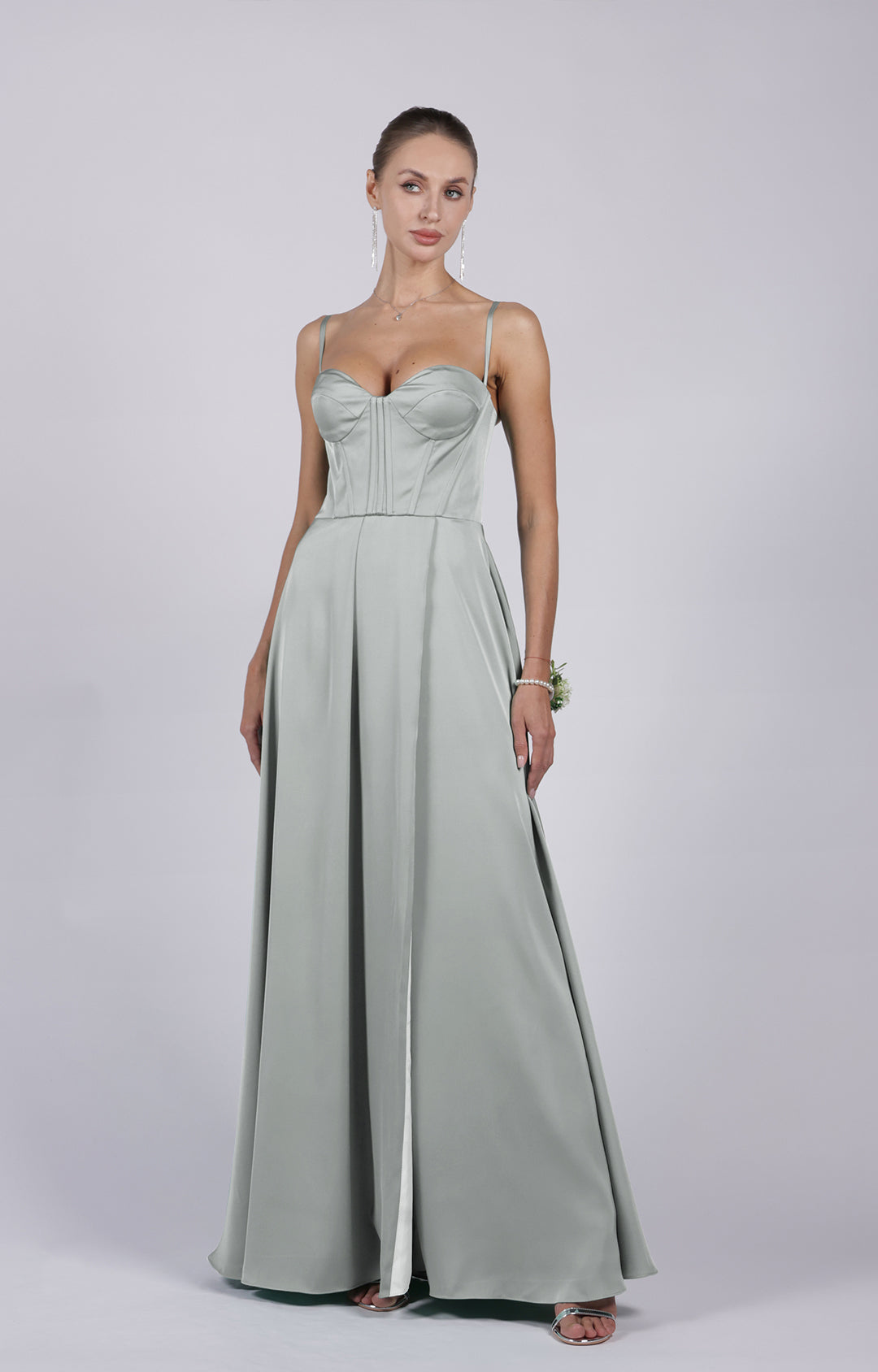 A-Line Spaghetti Straps Corset Split Lace-up Bridesmaid Dress