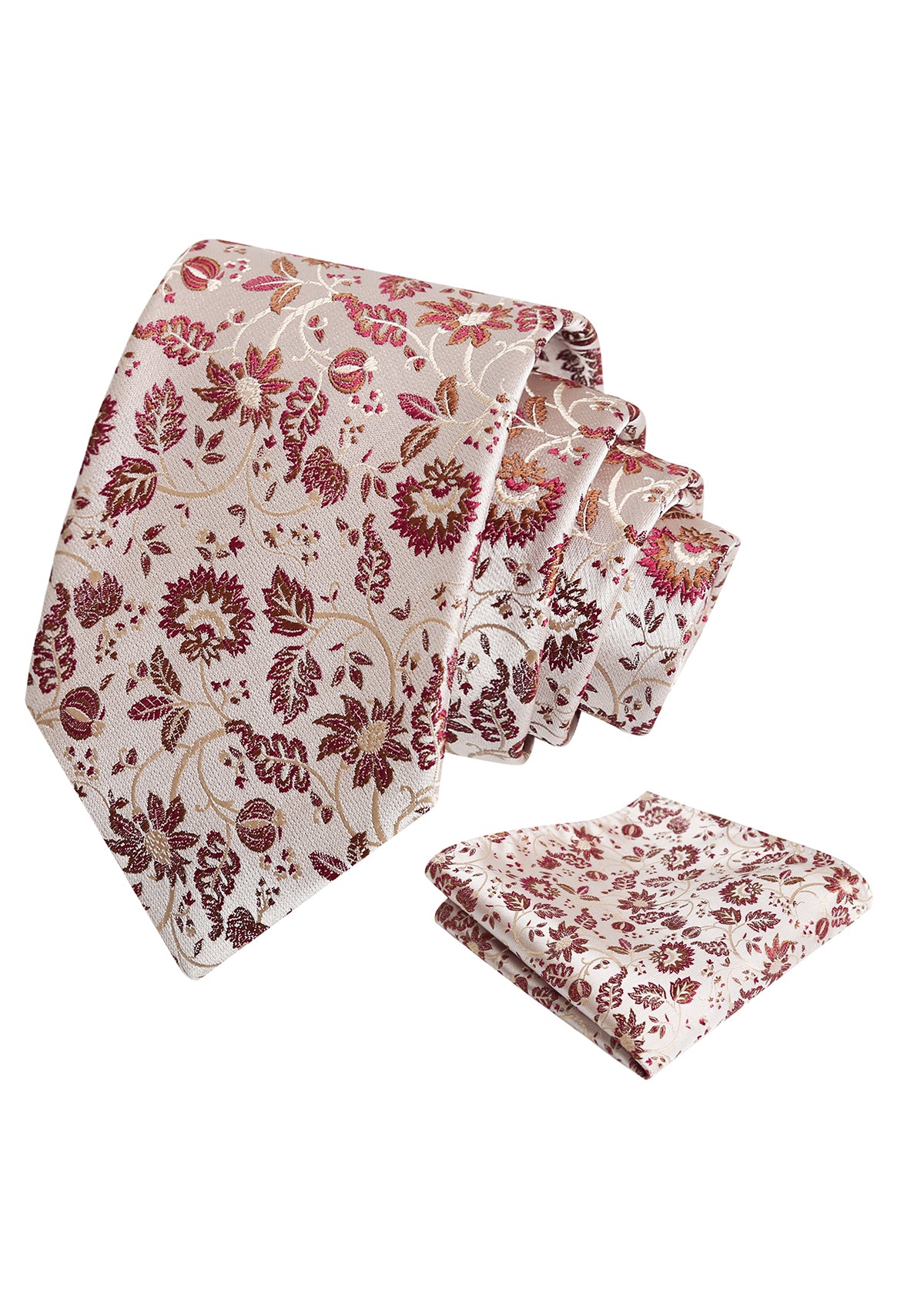 Mens 3.15inches Leaf Flower Pattern Tie with Floral Pocket Square Set-922