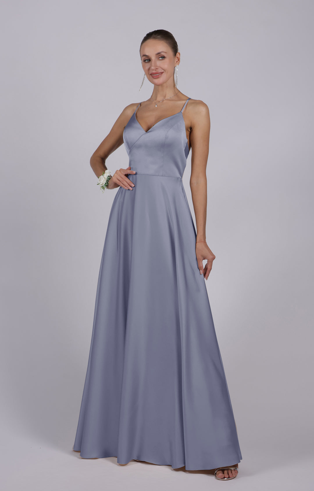 V-Neck Spaghetti Straps Cut-Out Maxi Bridemaid Dress
