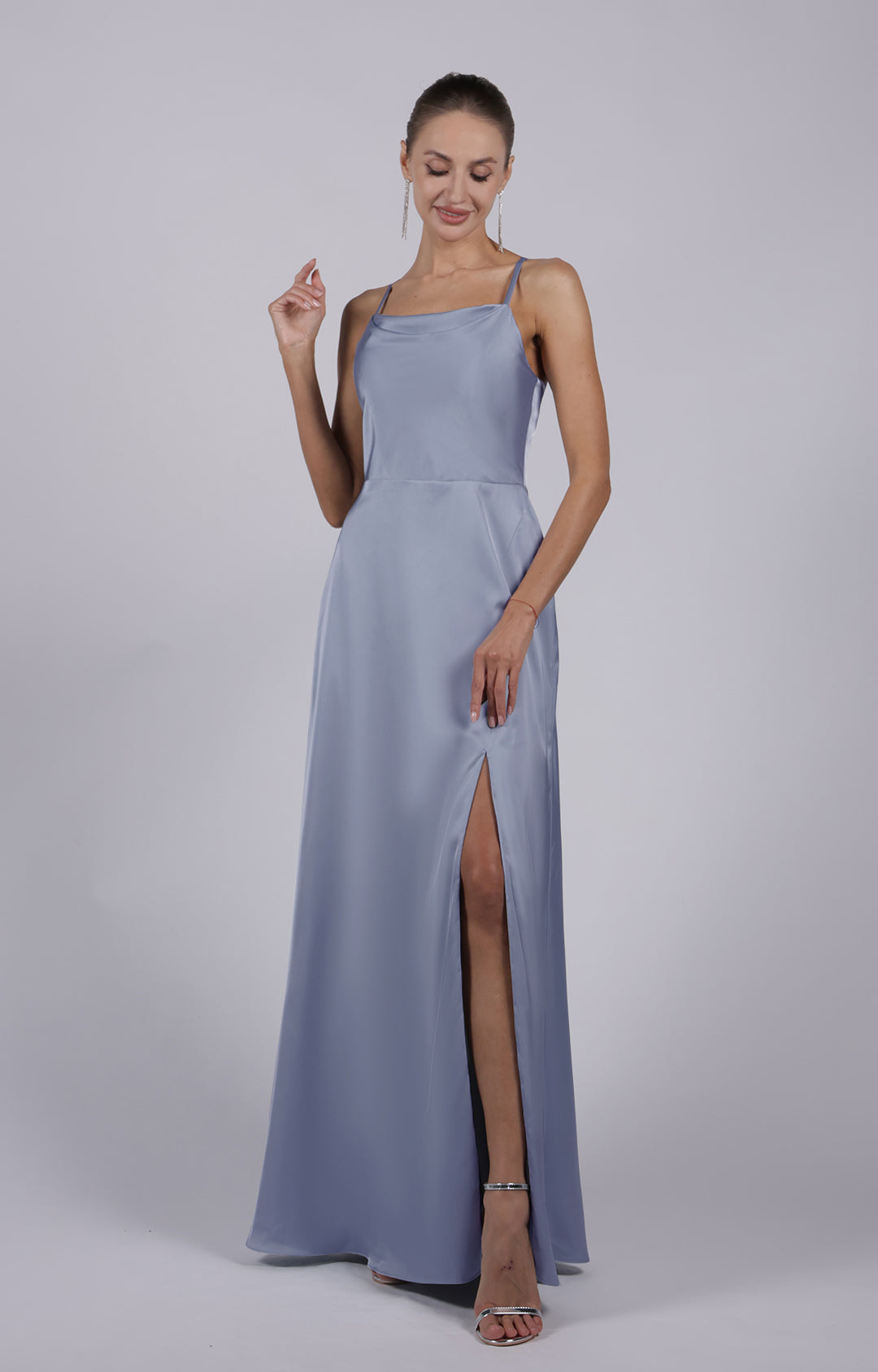 Square Collar Cowl Neck Spaghetti Straps Square Collar Side Split Maxi Dress