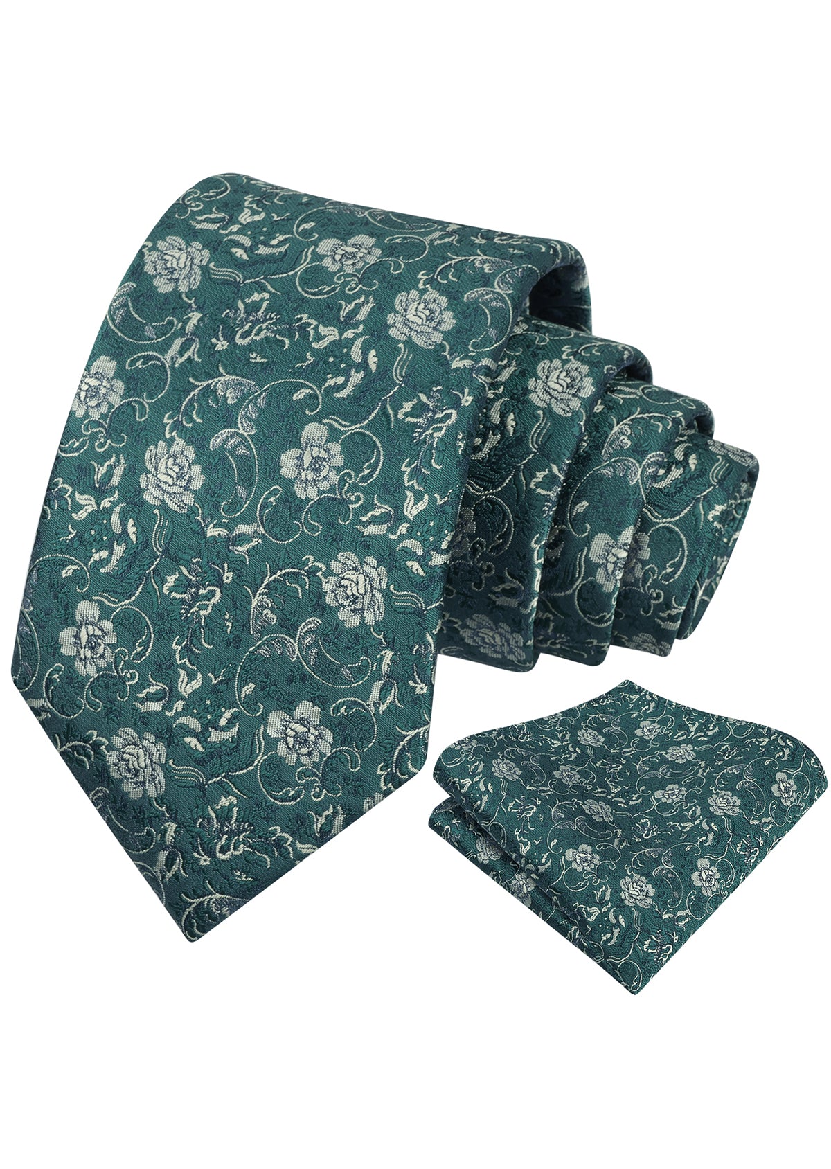 Mens 3.15inch Vintage Floral and Chic Foliage Pattern Necktie with Pocket Square-951