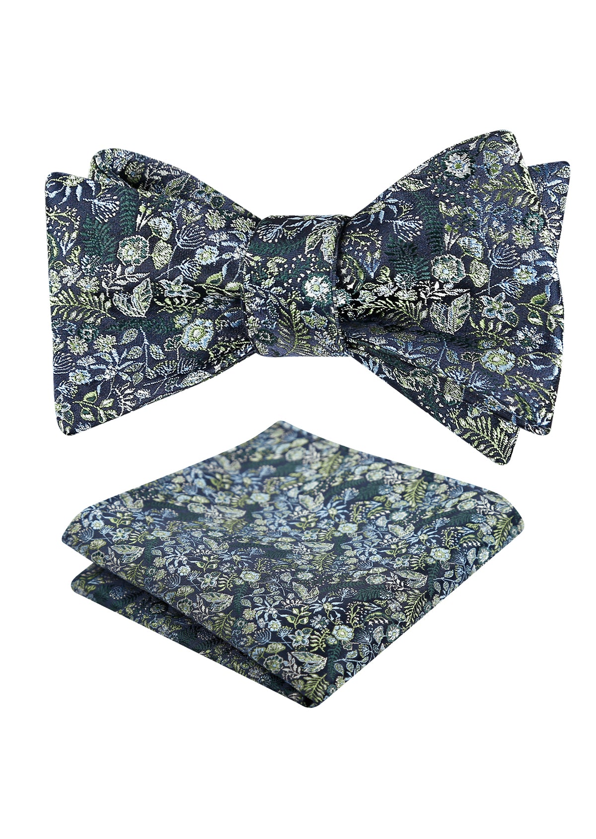 Mens 2pcs Self-tied Vintage Floral Leaf Pattern Bow Tie with Pocket Square Set-032