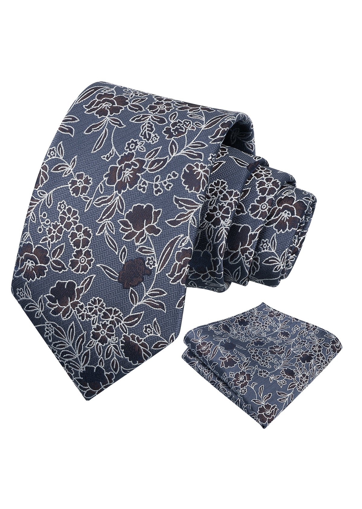 Mens 3.15" Retro Elegant Ink and Wash Floral Necktie with Pocket Square for Wedding-956