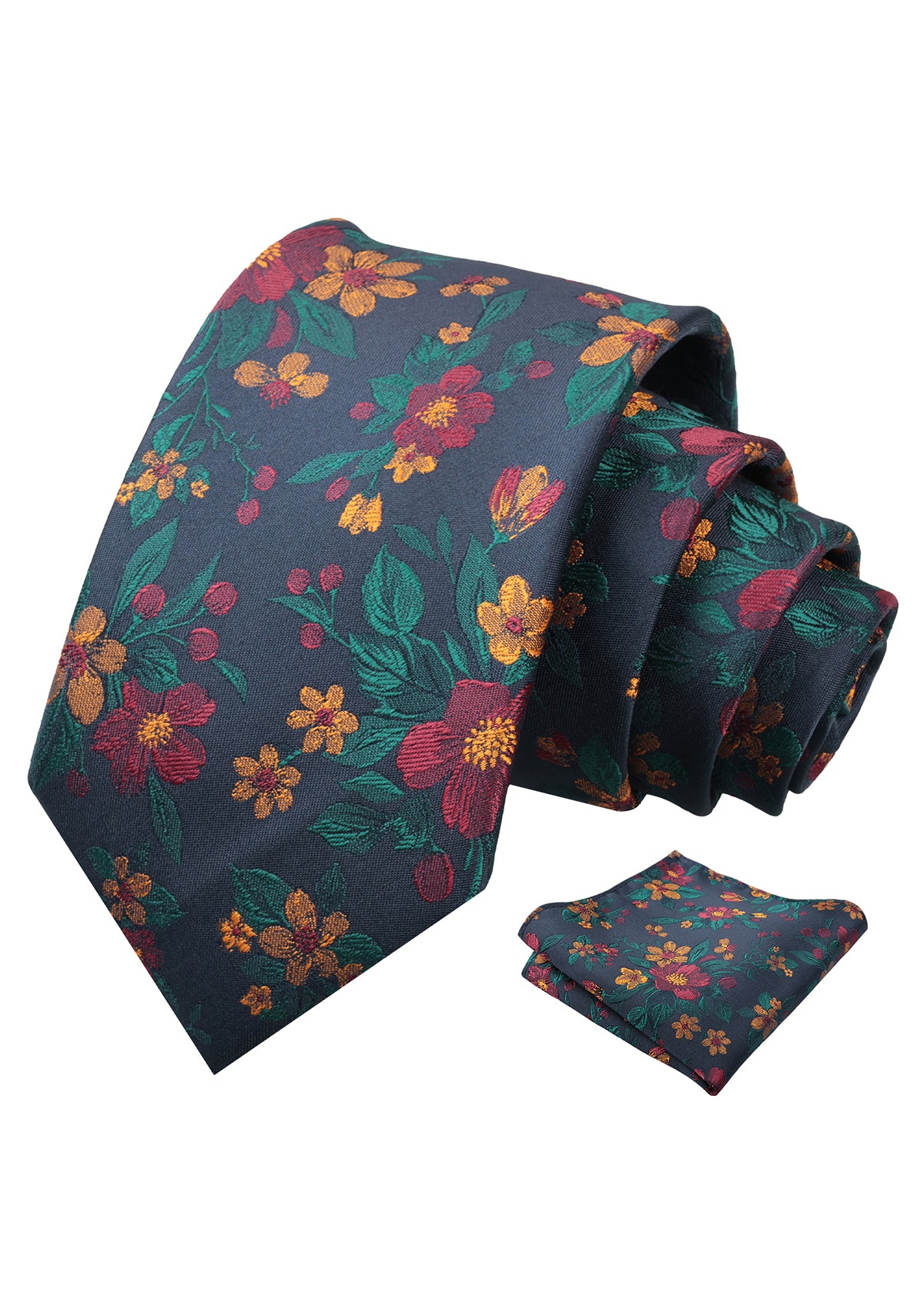Mens 3.15inches Colorful Leaf Floral Artistic Pattern Tie with Pocket Square-934