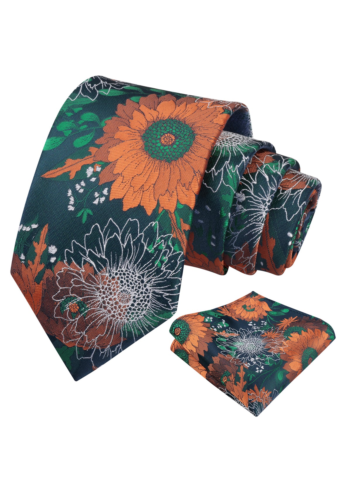 Mens Large Chrysanthemum Bloom Floral Tie Set with Pocket Square-938