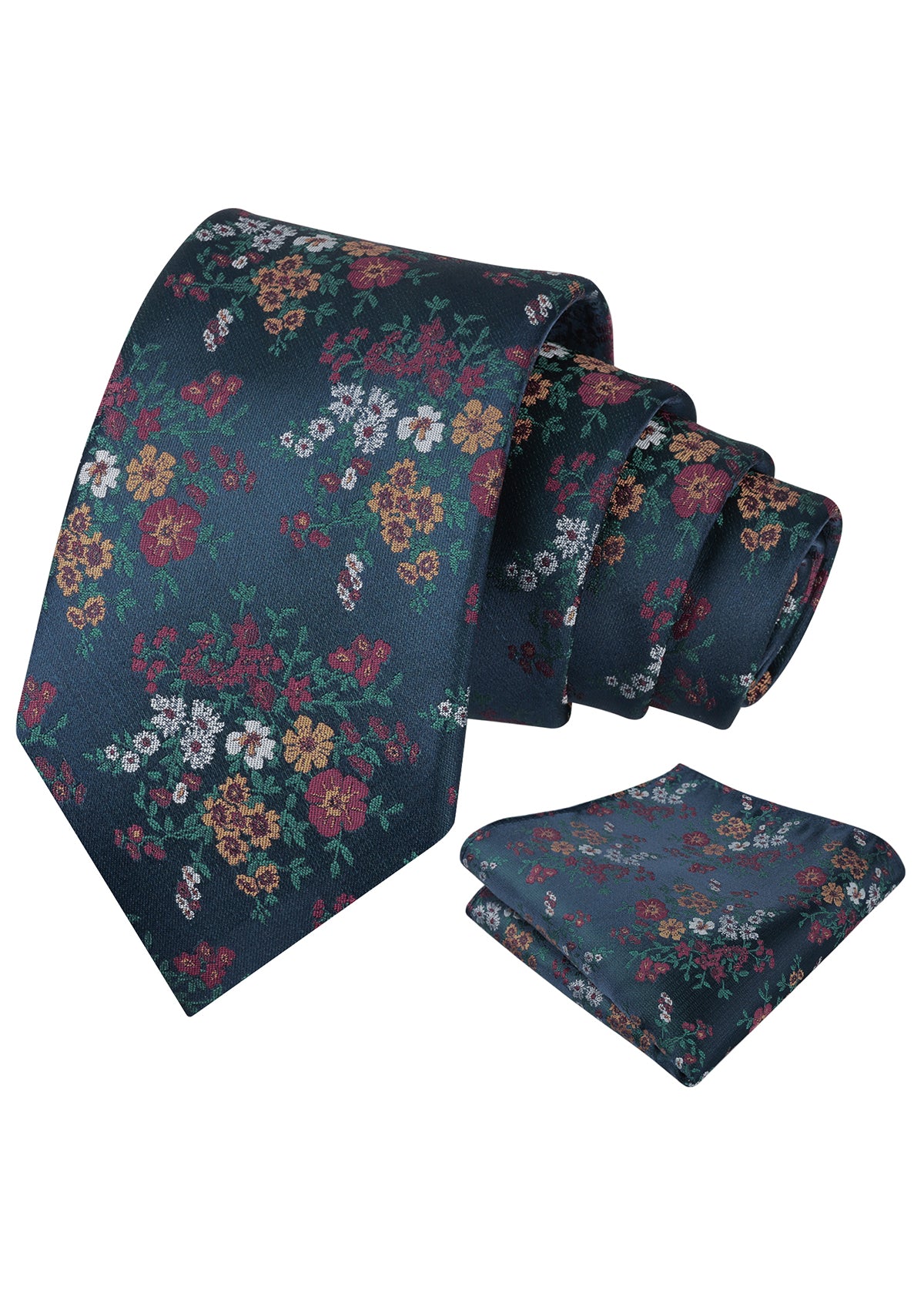 Mens Ditsy Floral Tie Set 3.15 Inch Elegant Small Print with Pocket Square for All-occasion Wear-939