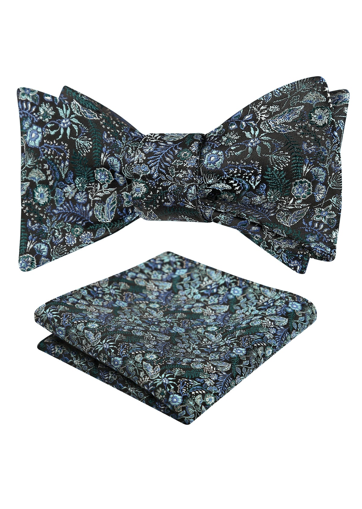 Mens 2pcs Self-tied Vintage Floral Leaf Pattern Bow Tie with Pocket Square Set-032