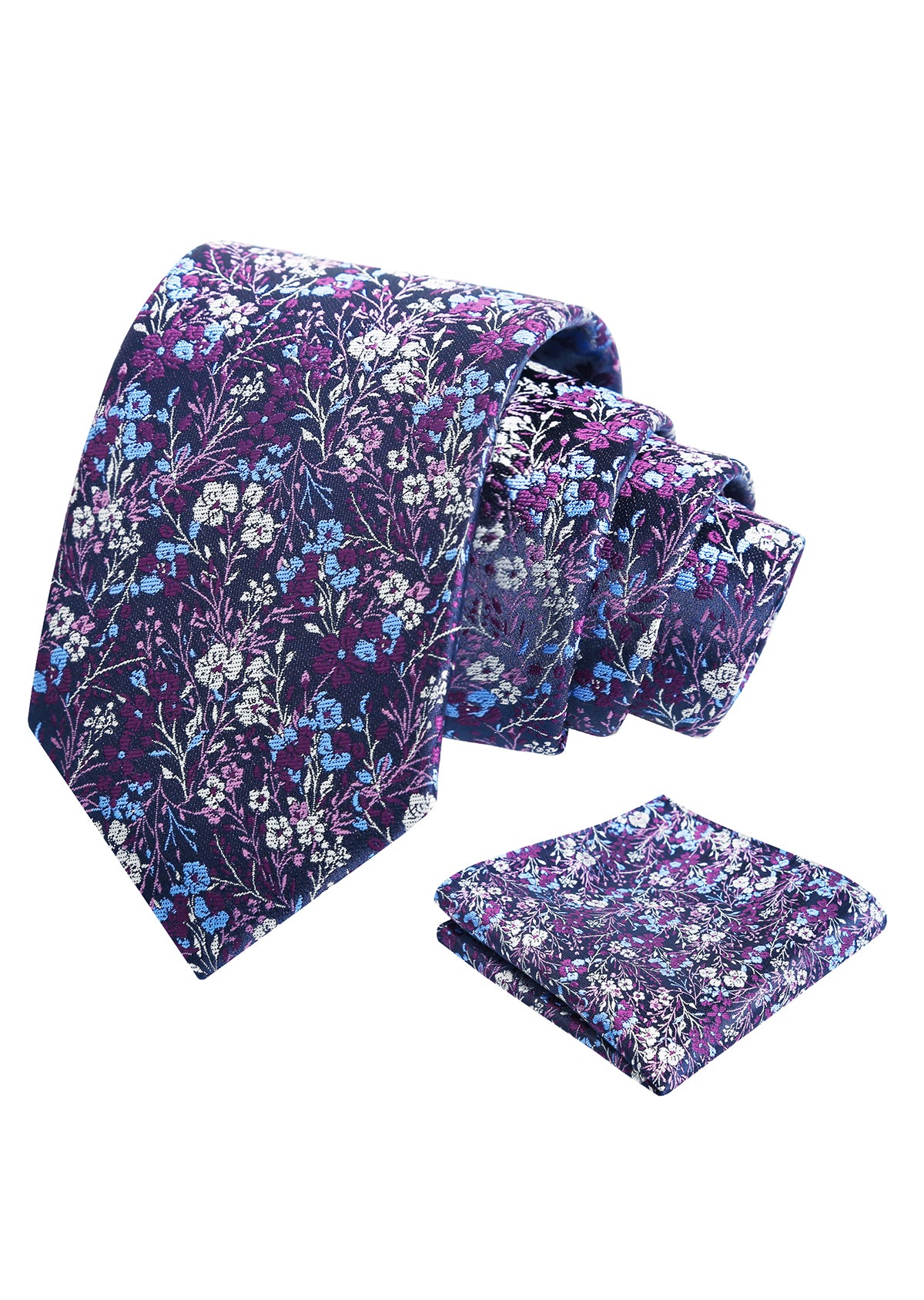 Mens 3.15inch Delicate Colorful Floral Tie with Garden Flower Print Pocket Square-918