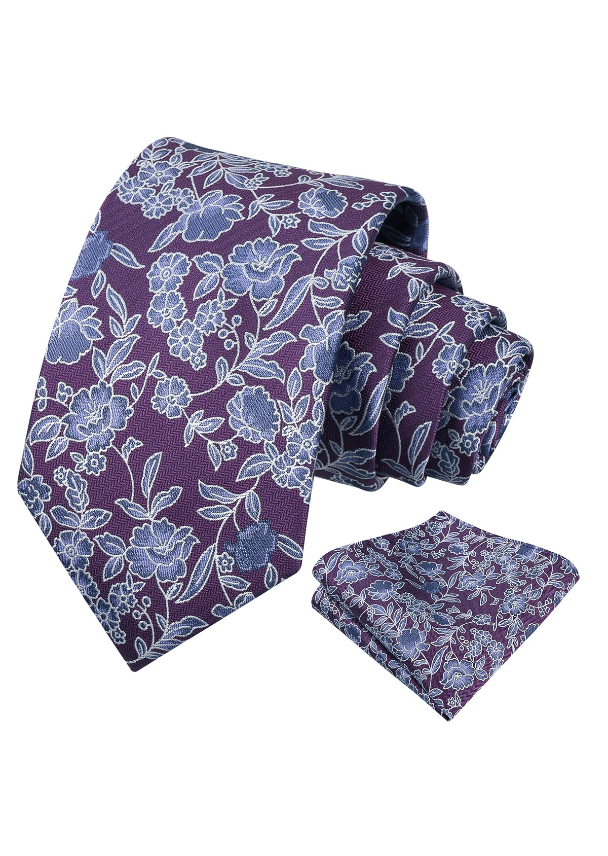Mens 3.15" Retro Elegant Ink and Wash Floral Necktie with Pocket Square for Wedding-956