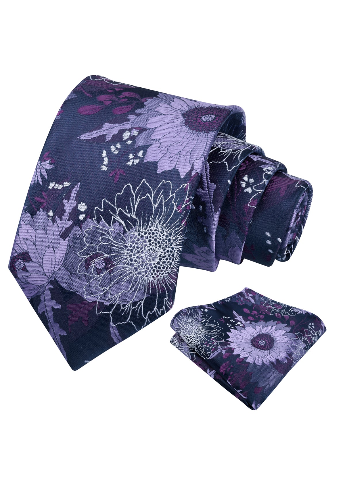 Mens Large Chrysanthemum Bloom Floral Tie Set with Pocket Square-938