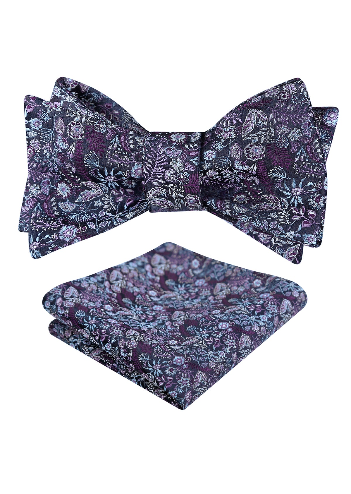 Mens 2pcs Self-tied Vintage Floral Leaf Pattern Bow Tie with Pocket Square Set-032