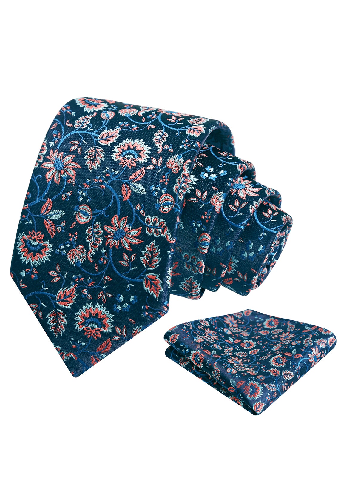 Mens 3.15inches Leaf Flower Pattern Tie with Floral Pocket Square Set-922