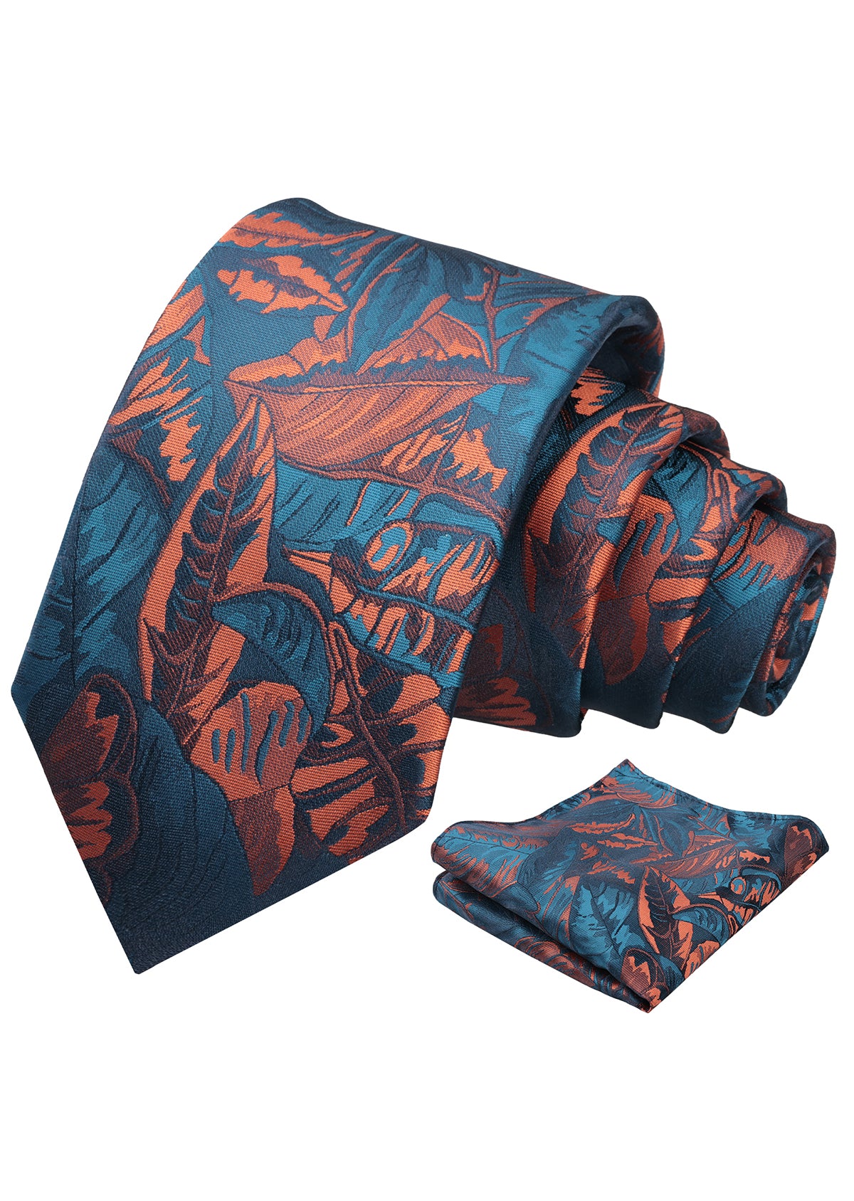 Mens 3.15inch Novelty Painting Tropical Leaf Pattern Tie with Pocket Square-935