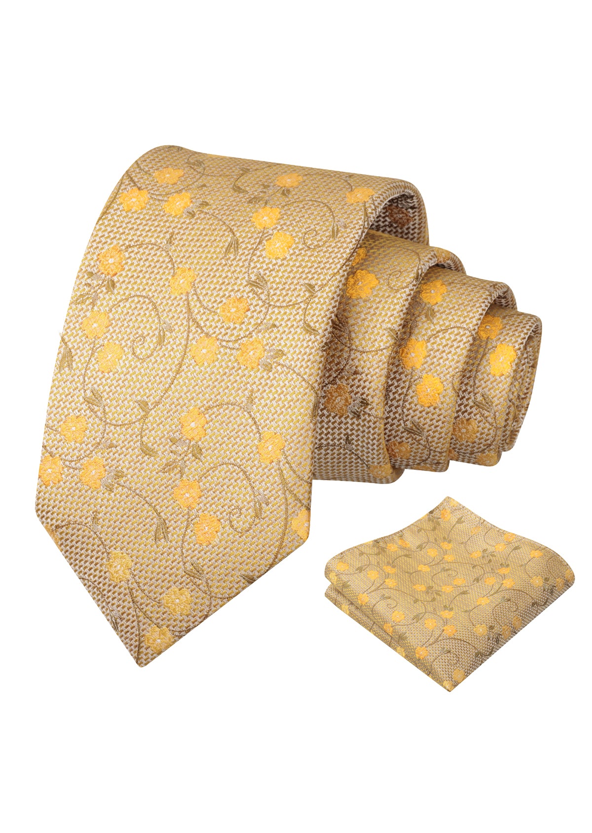 Mens Floral Tie Set 3.15 Inch with Textured Vine Pattern and Pocket Square-931