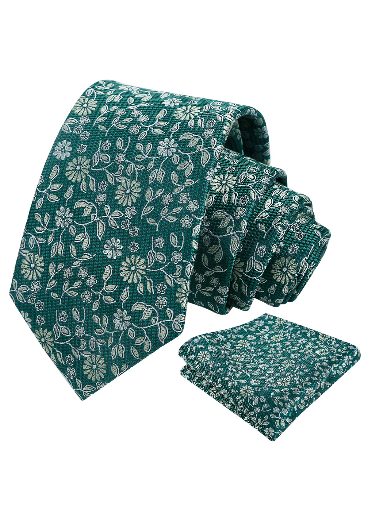 Mens Vintage Daisy and Leaf Tie Set with Pocket Square for Romantic Occasions-937