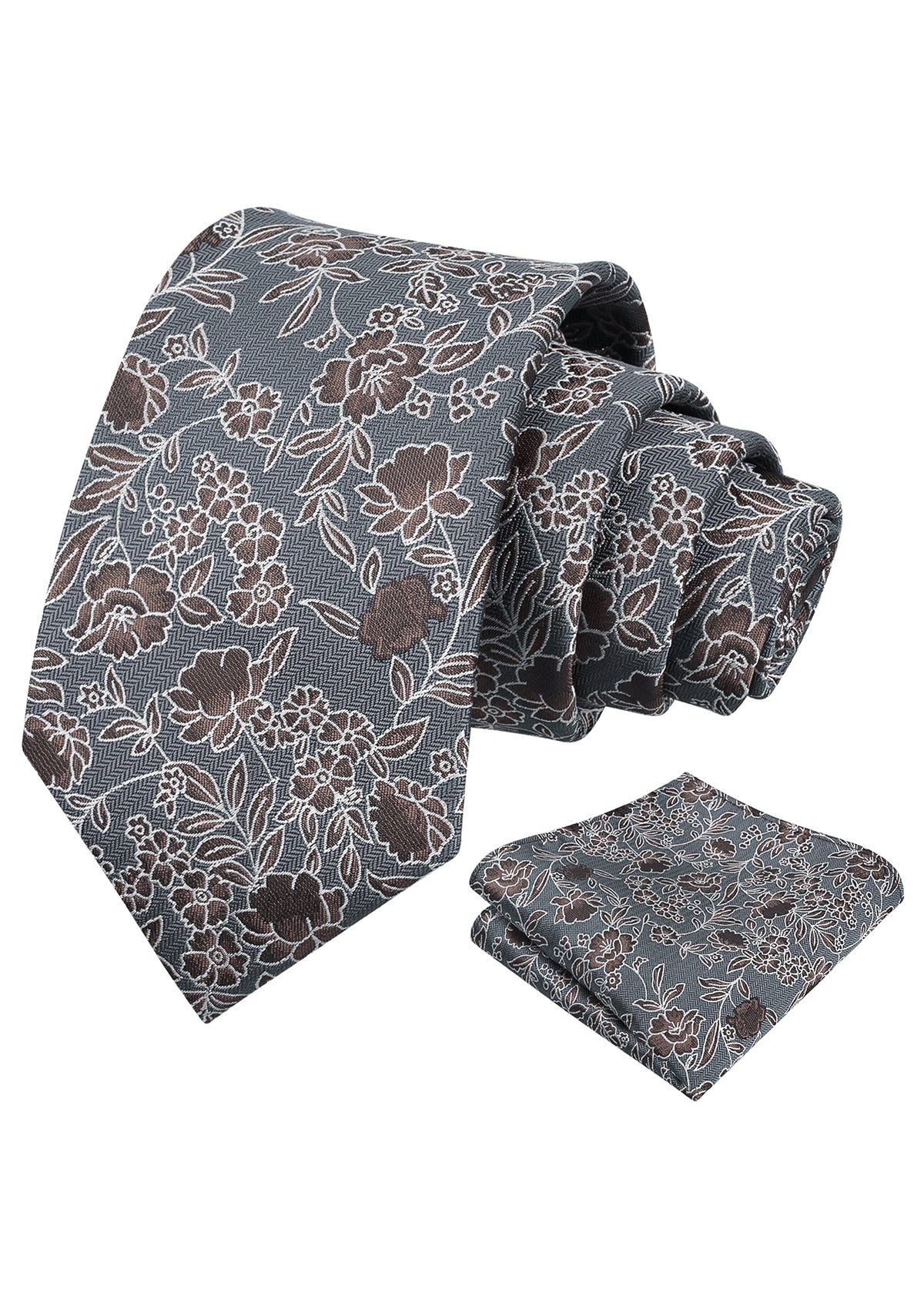 Mens 3.15" Retro Elegant Ink and Wash Floral Necktie with Pocket Square for Wedding-956
