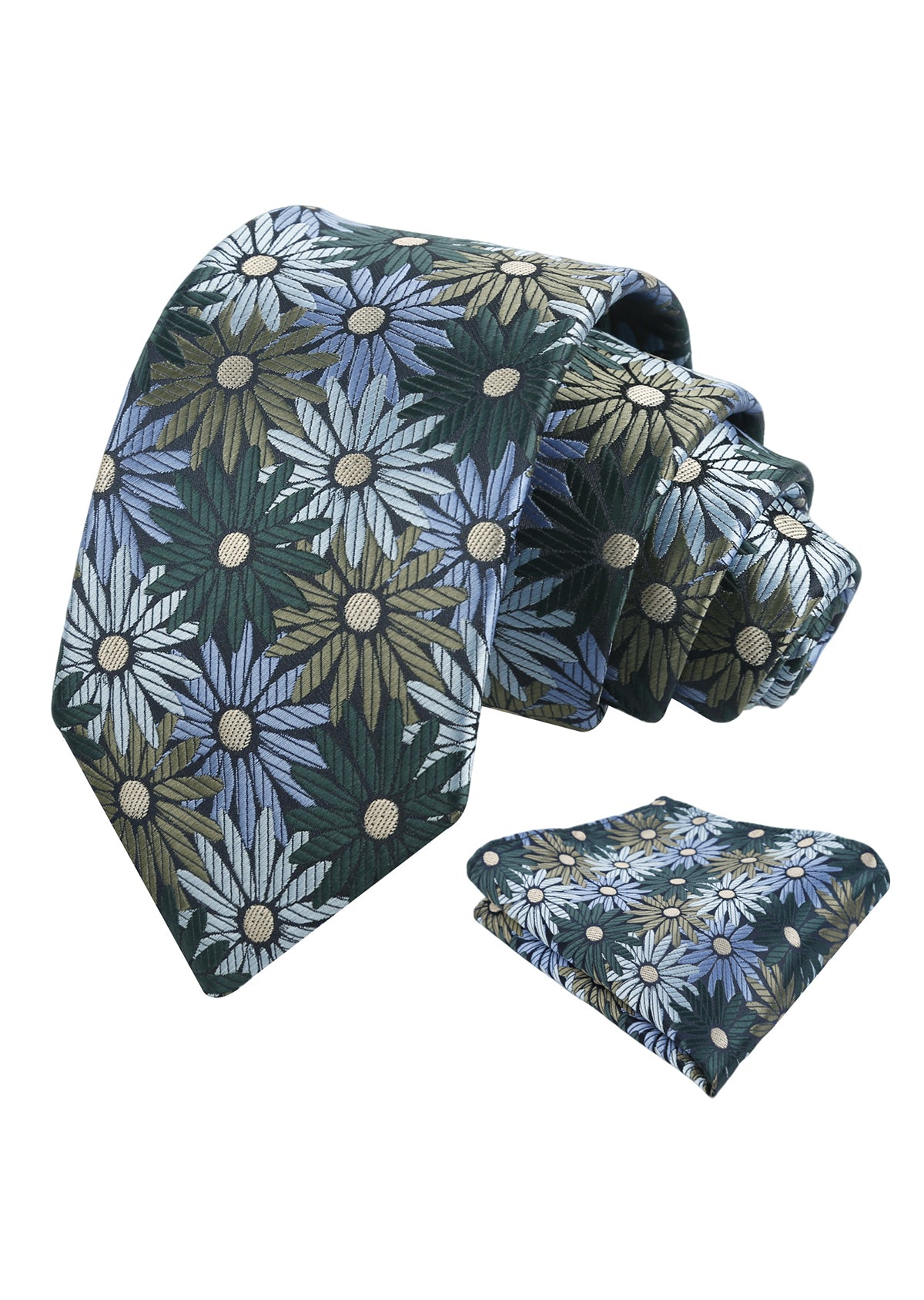 Mens 3.15'' Colorful Flower Necktie and Pocket Square Set Wedding Casual Rustic Tie and Hanky Set-941