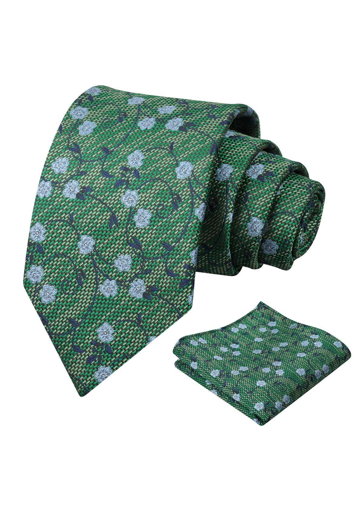 Mens Floral Tie Set 3.15 Inch with Textured Vine Pattern and Pocket Square-931