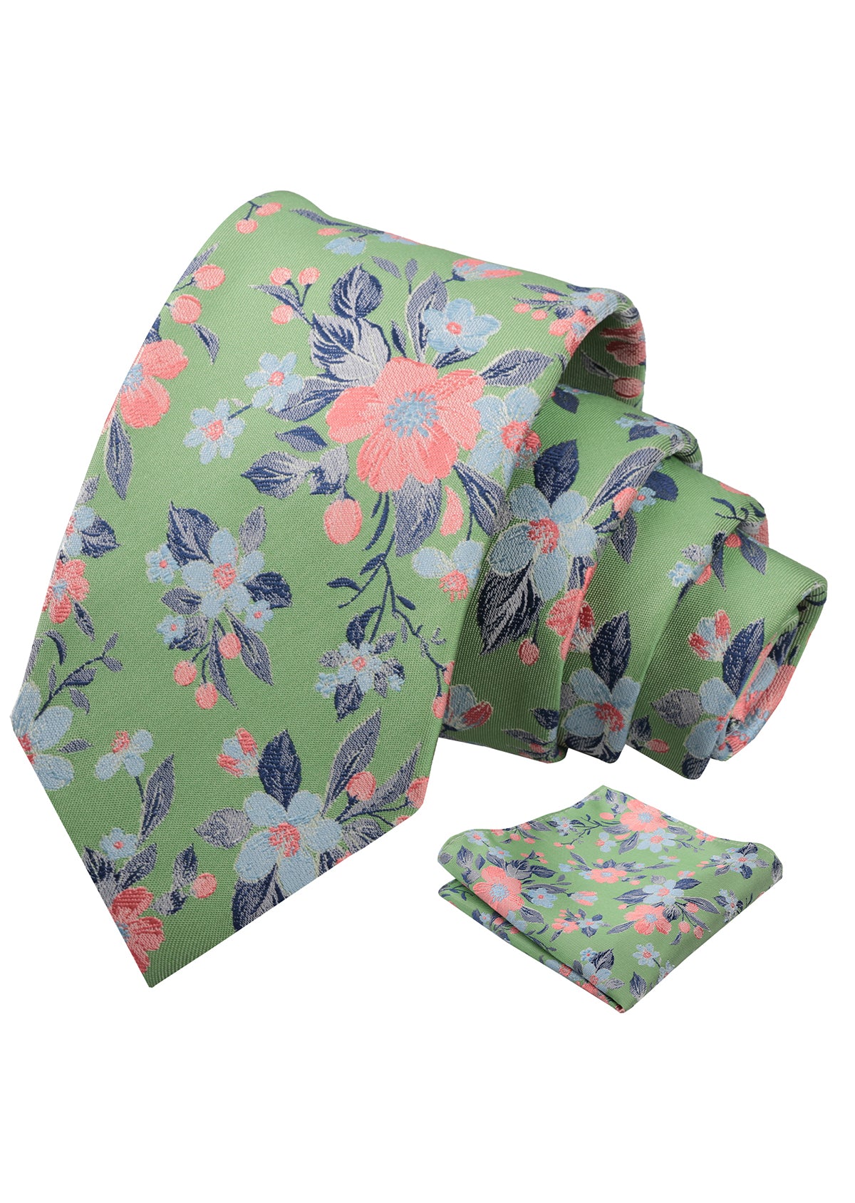 Mens 3.15inches Colorful Leaf Floral Artistic Pattern Tie with Pocket Square-934