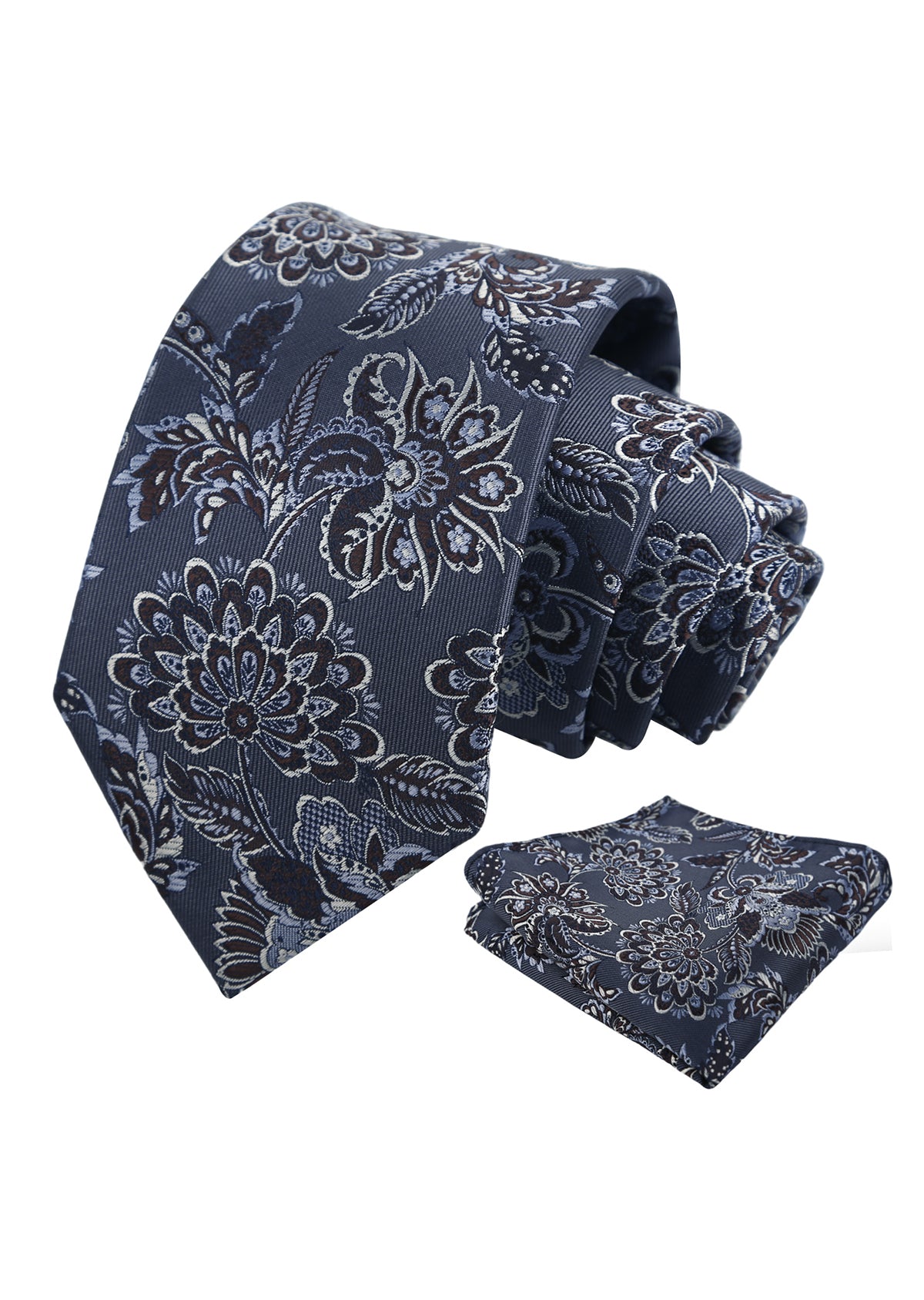 Mens 3.15'' Vintage Luxury Intricate Floral Necktie with Pocket Square for Wedding-955