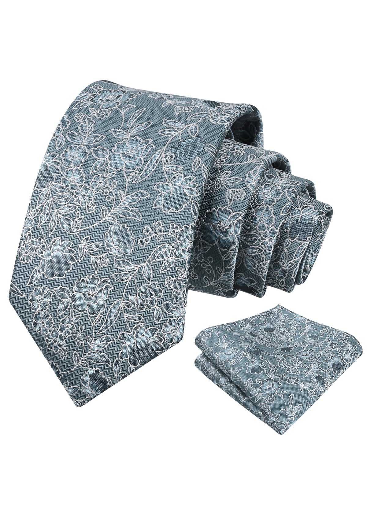 Mens 3.15" Retro Elegant Ink and Wash Floral Necktie with Pocket Square for Wedding-956