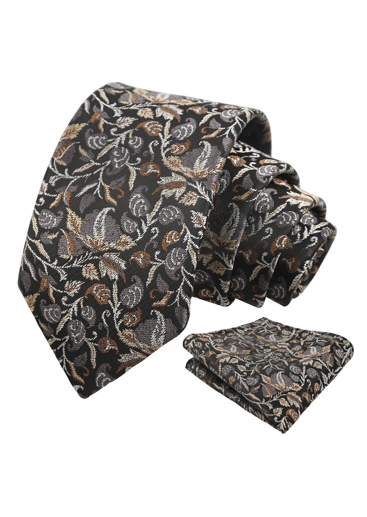 Men's 3.15" Vintage Entwined Floral and Leaf Pattern Necktie with Pocket Square-957