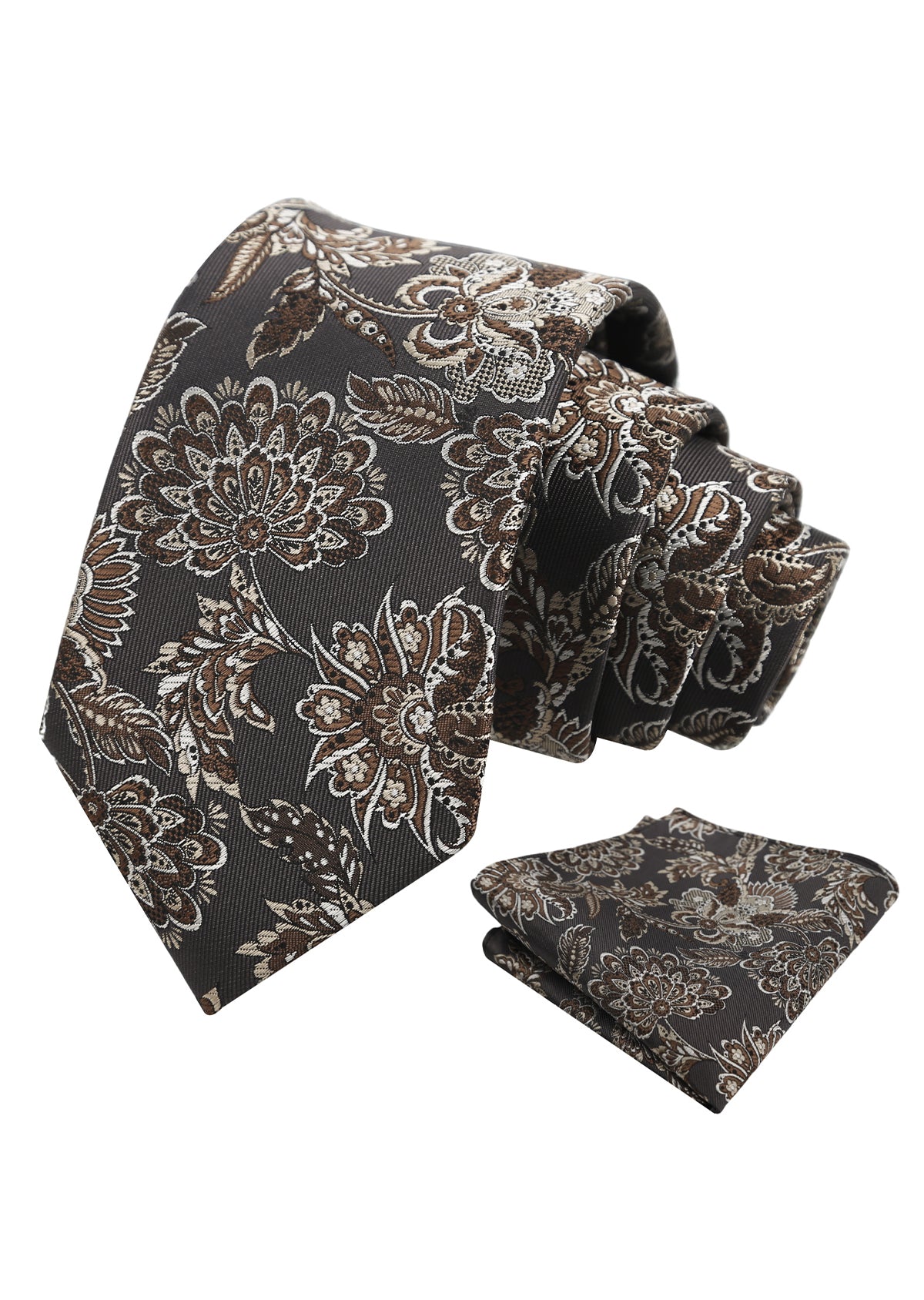 Mens 3.15'' Vintage Luxury Intricate Floral Necktie with Pocket Square for Wedding-955