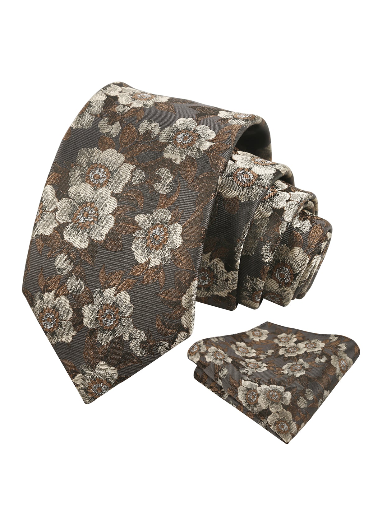 Mens Vintage Camellia Floral Tie Set with Pocket Square in Subdued Tones-942