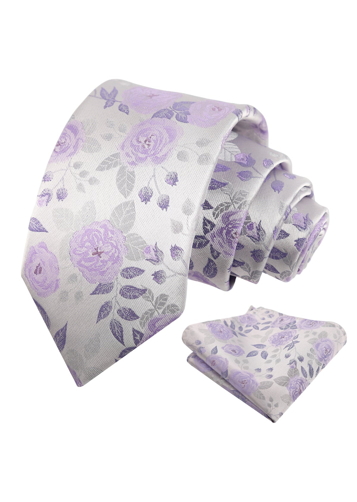 Mens 3.15'' Classic Rose and Foliage Pattern Necktie with Pocket Square for Wedding-948