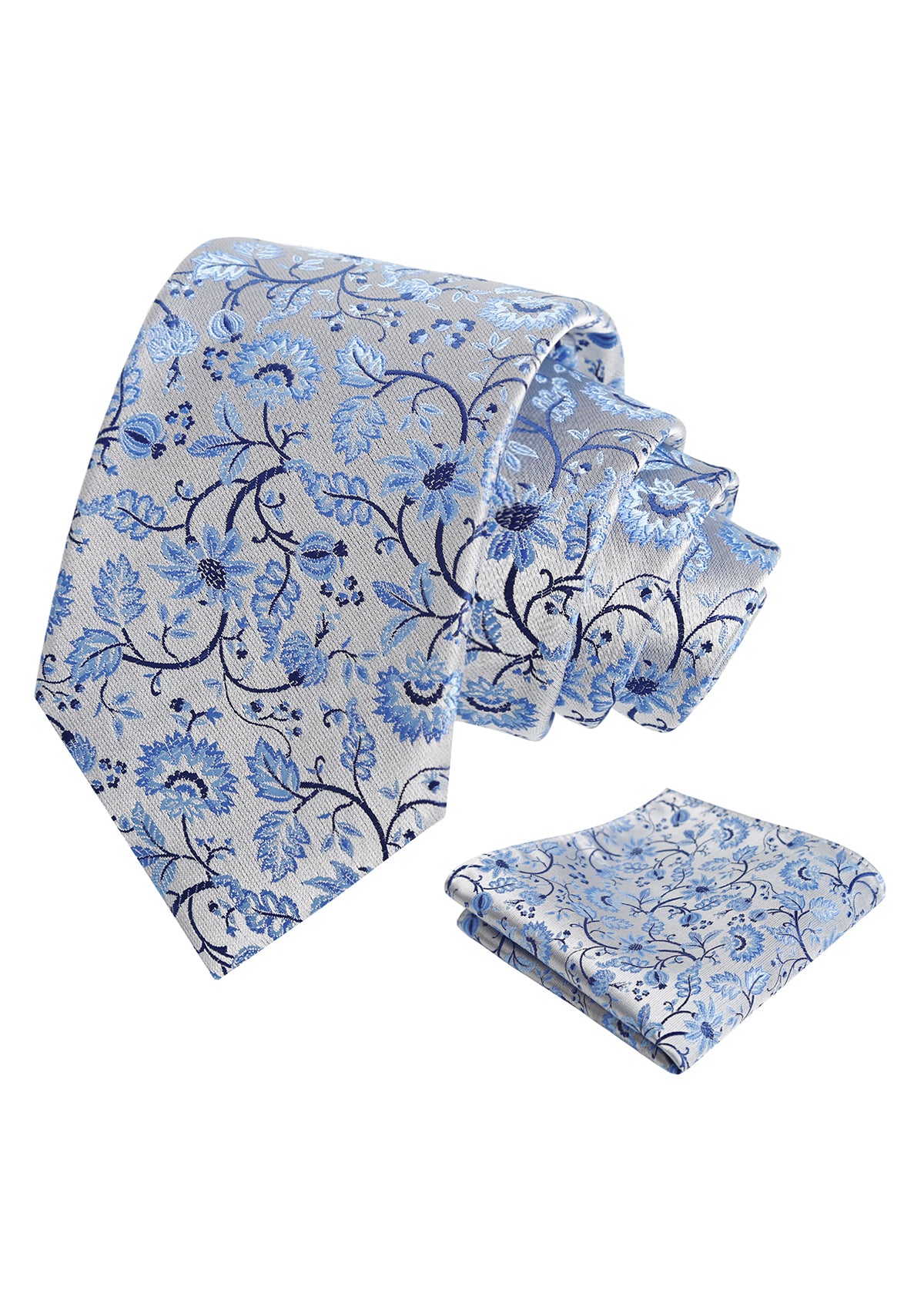 Mens 3.15inches Leaf Flower Pattern Tie with Floral Pocket Square Set-922