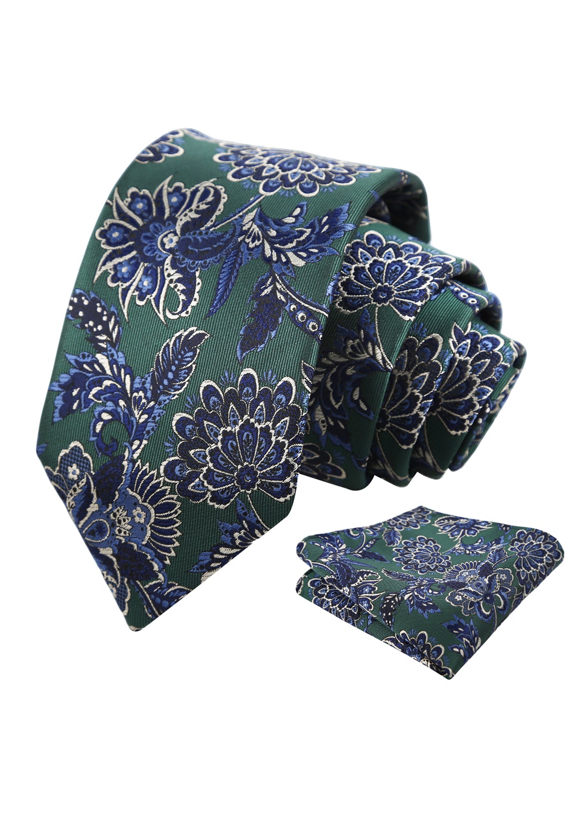 Mens 3.15'' Vintage Luxury Intricate Floral Necktie with Pocket Square for Wedding-955