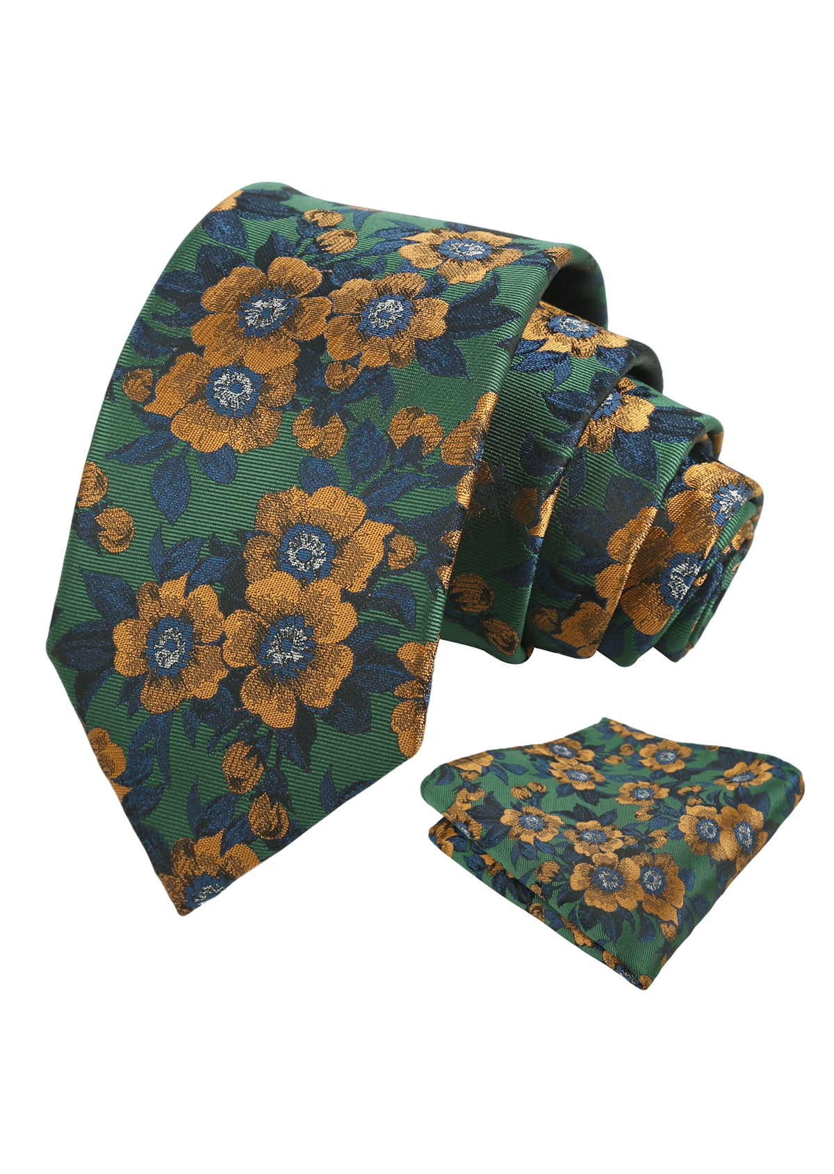 Mens Vintage Camellia Floral Tie Set with Pocket Square in Subdued Tones-942