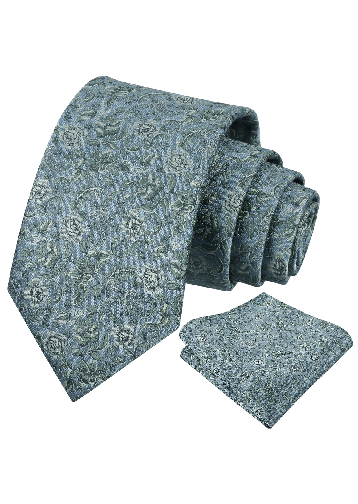 Mens 3.15inch Vintage Floral and Chic Foliage Pattern Necktie with Pocket Square-951