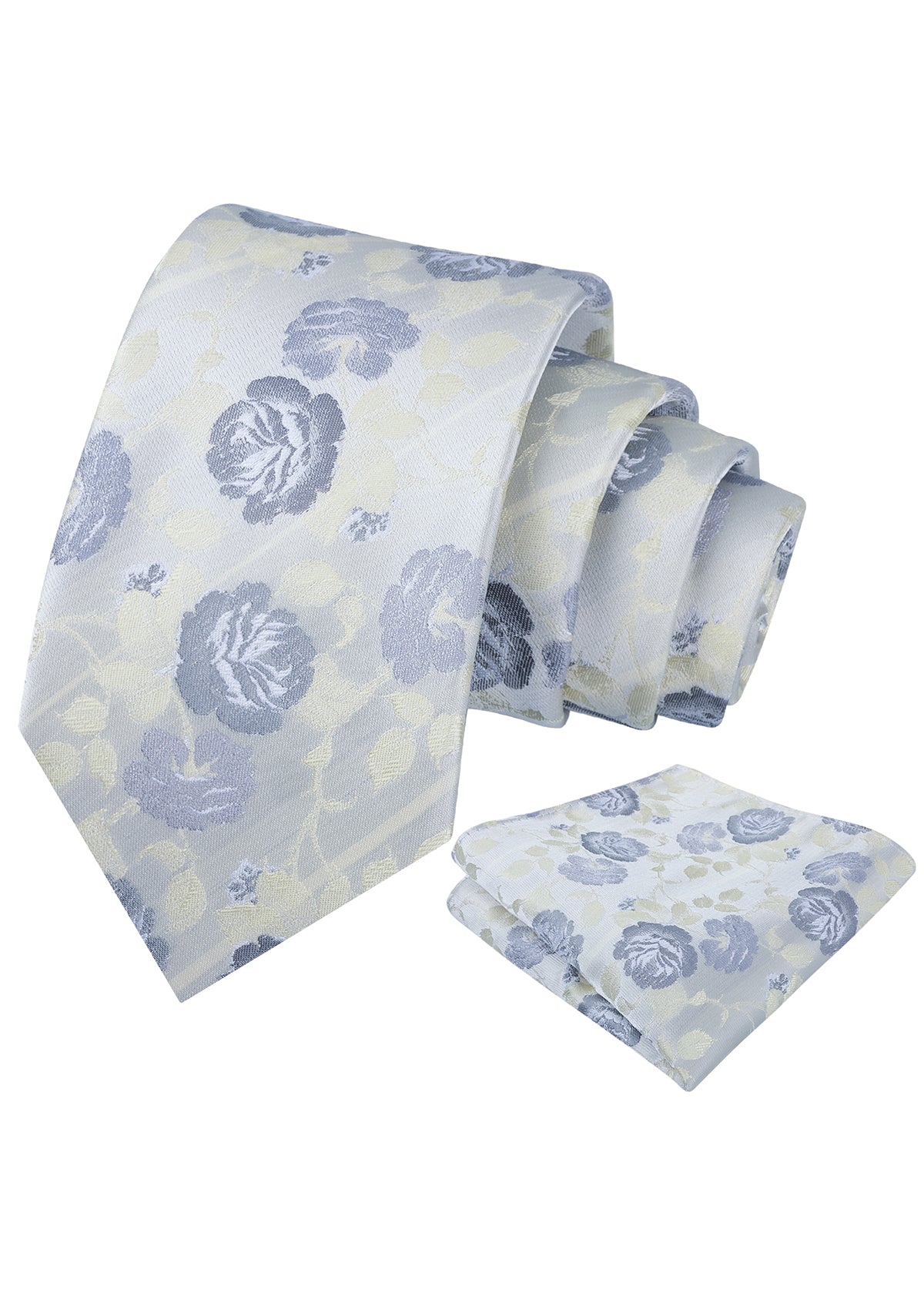Mens 3.15'' Classic Rose and Foliage Pattern Necktie with Pocket Square for Wedding-947