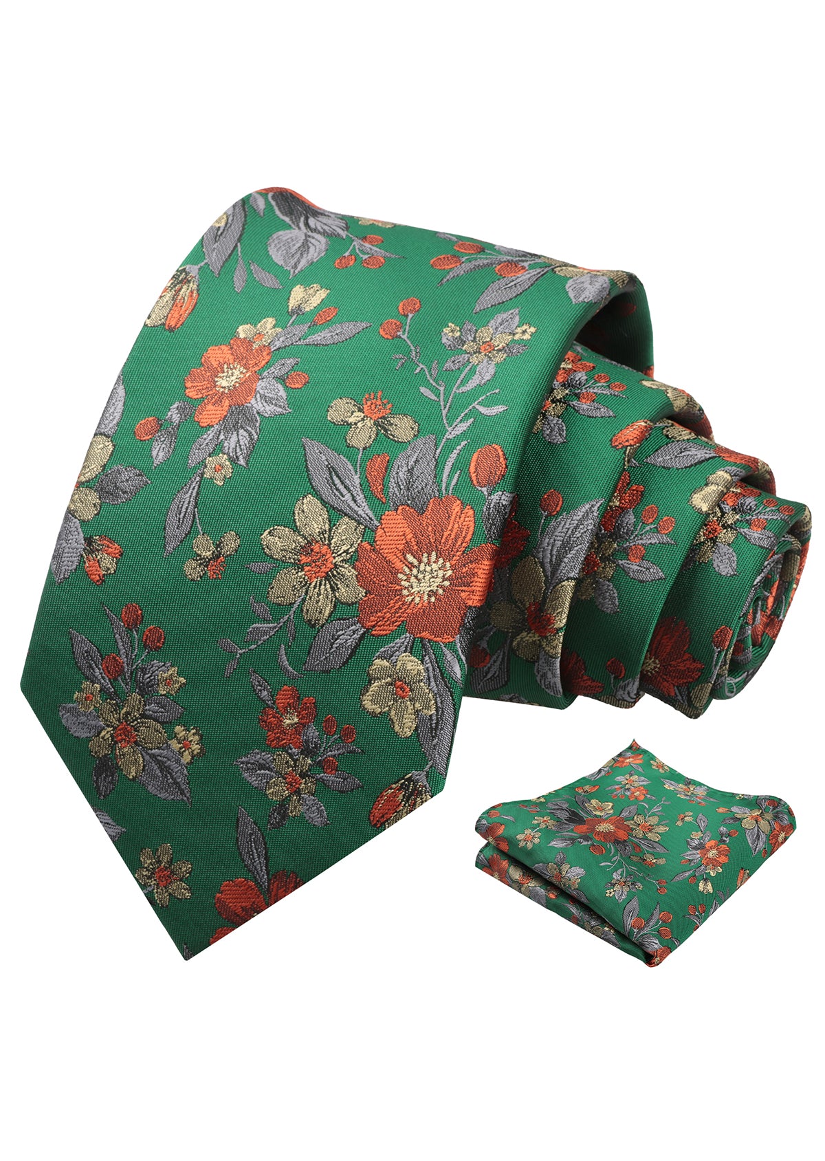 Mens 3.15inches Colorful Leaf Floral Artistic Pattern Tie with Pocket Square-934