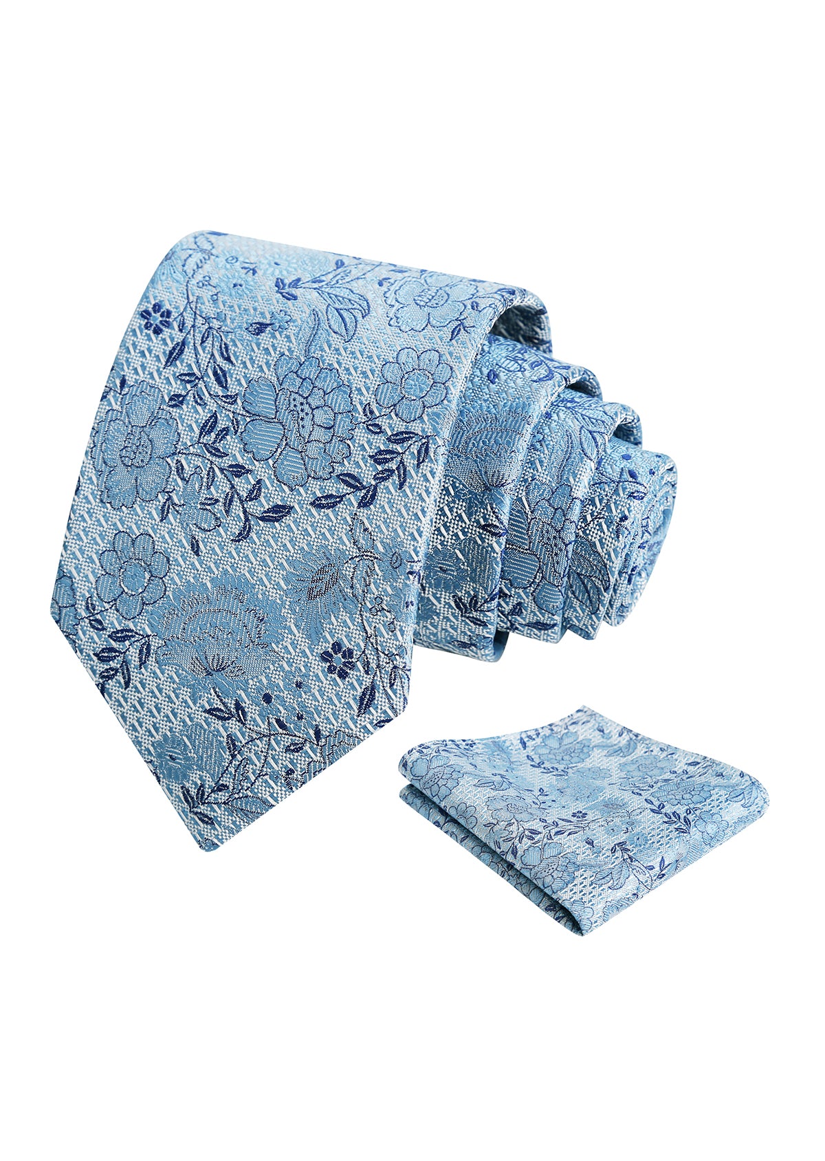 Mens 3.15'' Leaf Flower Pattern Tie with Floral Pocket Square Set-148