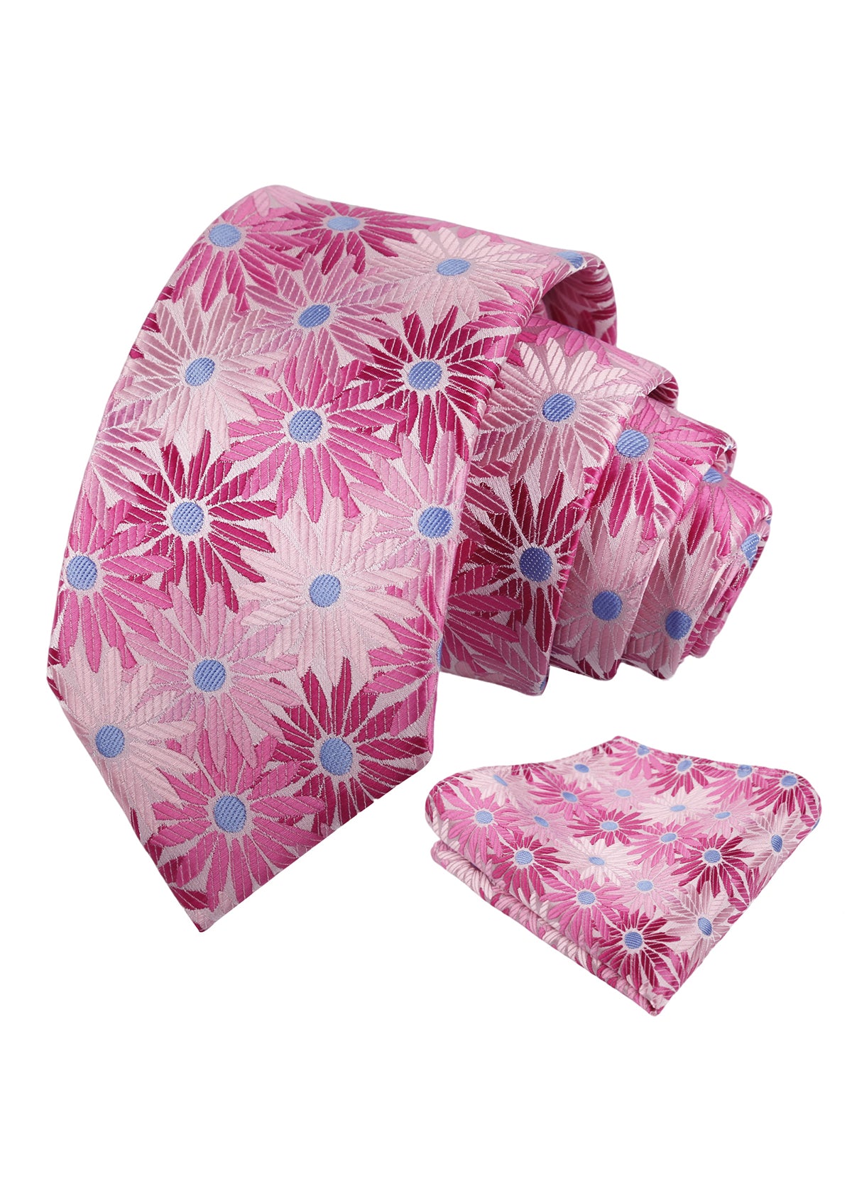 Mens 3.15'' Colorful Flower Necktie and Pocket Square Set Wedding Casual Rustic Tie and Hanky Set-941