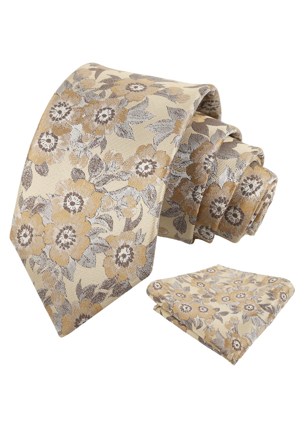 Mens Vintage Camellia Floral Tie Set with Pocket Square in Subdued Tones-942
