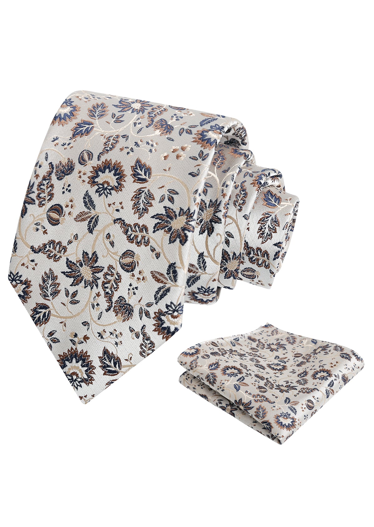 Mens 3.15inches Leaf Flower Pattern Tie with Floral Pocket Square Set-922