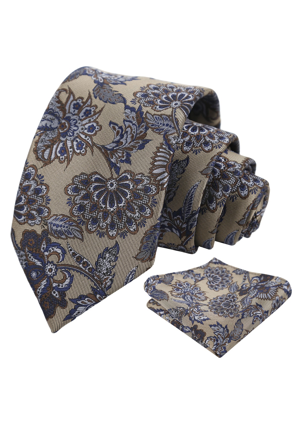 Mens 3.15'' Vintage Luxury Intricate Floral Necktie with Pocket Square for Wedding-955