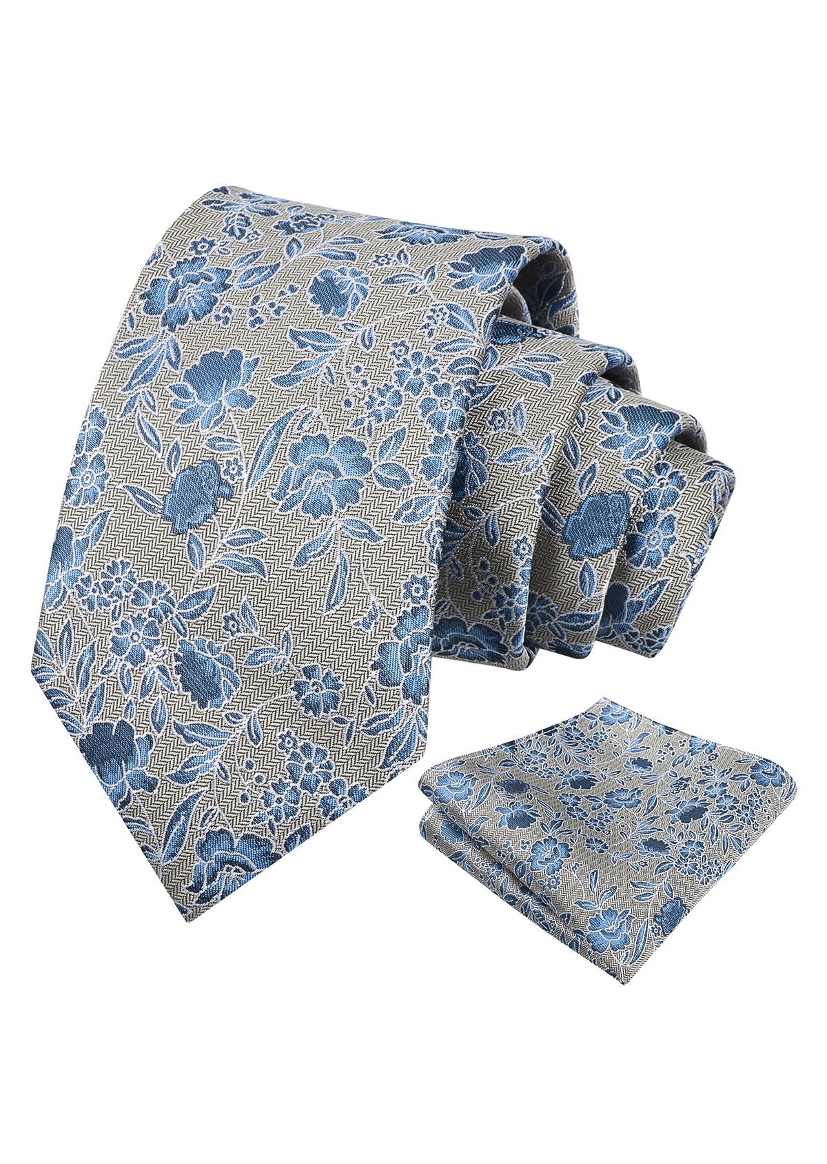 Mens 3.15" Retro Elegant Ink and Wash Floral Necktie with Pocket Square for Wedding-956